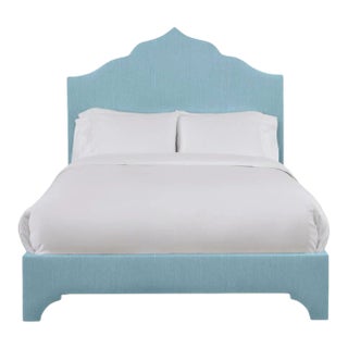 Clementine Twin Bedframe, Mosaic Blue Linen For Sale