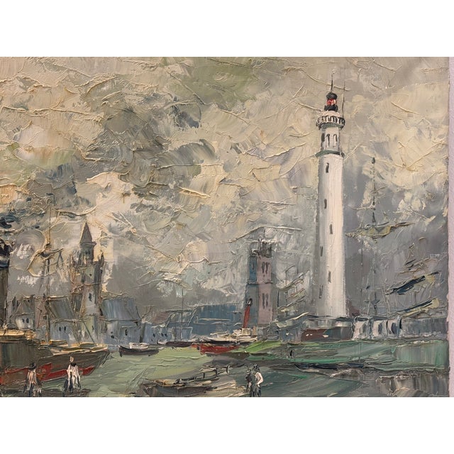 Mid 20th Century Walter Prescher Van Ed (1916-1988) Large Signed French Harbor Oil Painting For Sale - Image 5 of 16