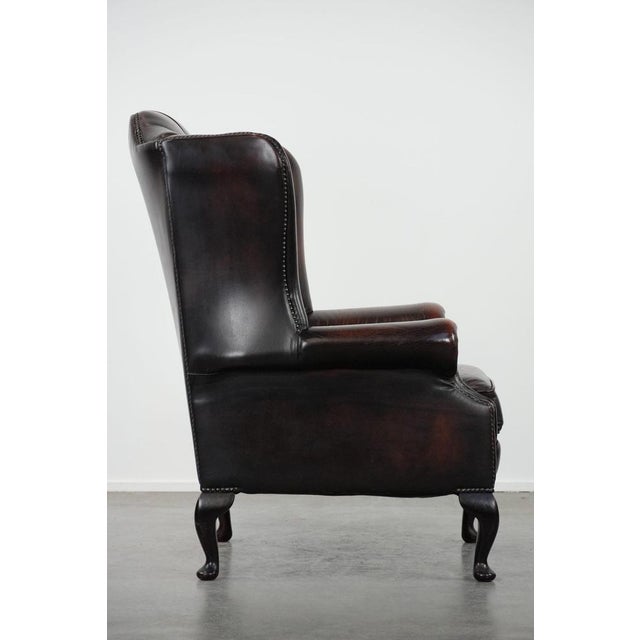 Chesterfield Wing Chair in Brown Cowhide Leather For Sale - Image 3 of 14