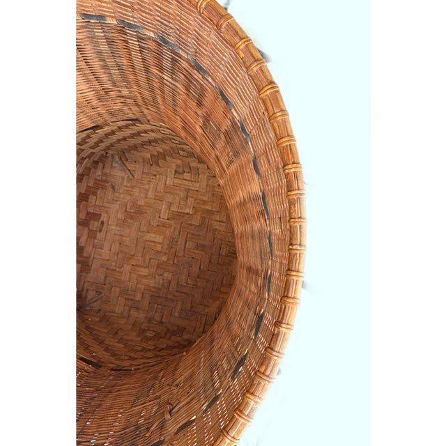Asian Hand Woven Bamboo, Wicker Decorative Basket For Sale - Image 9 of 12