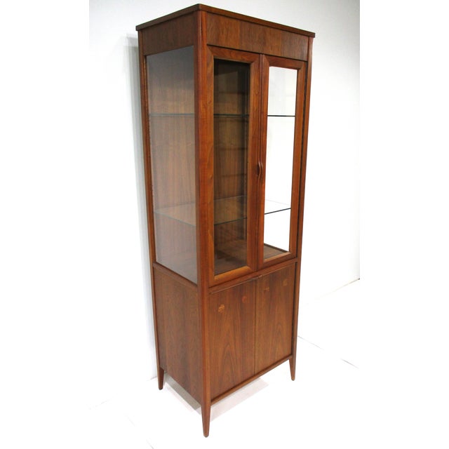 Mid-Century Modern Mid Century Tall Walnut Curio Display Cabinet in the Style of Danish Modern For Sale - Image 3 of 18