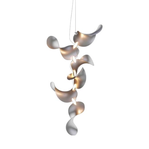 Dune 6 Vertical Cluster Chandelier in Silver Anodized Aluminum by Moss Objects For Sale