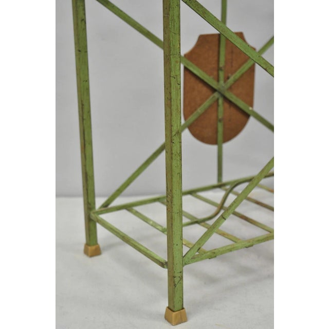 Green Vintage Italian Neoclassical Green Wrought Iron Book Magazine Rack W/ Shield For Sale - Image 8 of 15