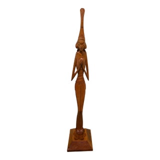 Large 22" Mid-Century Balinese Art Deco Elongated Maiden With Water Vessel Masterwork Sculpture For Sale