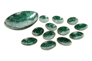 Natural Malachite & Bronze Nut Bowls - Set of 13