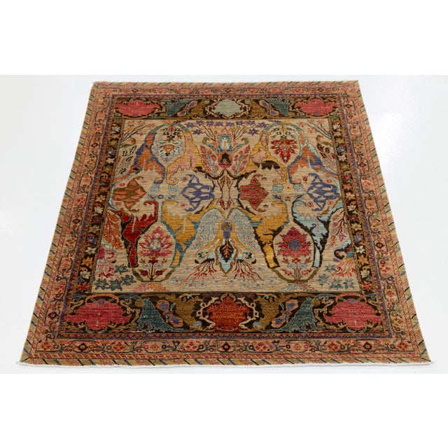 This Modern Bidjar style rug combines traditional Persian craftsmanship with a bold, avant-garde design. Hand-knotted in...