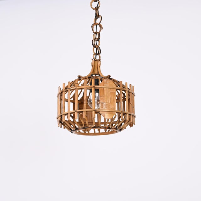 Mid-Century French Riviera Style Bambo & Rattan Rounded Pendant Lamp, 1960s For Sale - Image 10 of 18