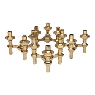 Set of Four Hexagonal-Form Stackable Brass Candleholders by Nagel Geschenke For Sale