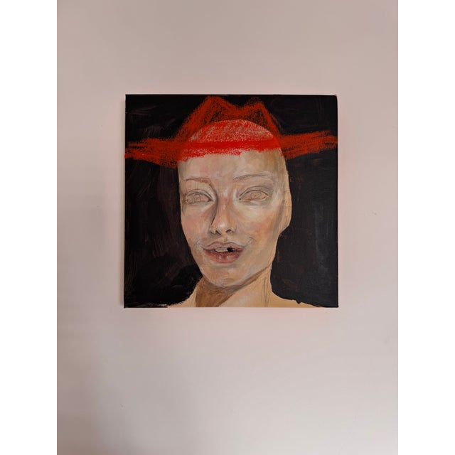 Figurative Original Art Portrait Painting by 12x12 Inches, Contemporary Figurative Art, Expressive Female Face Wall Art, Modern Home Decor For Sale - Image 3 of 4