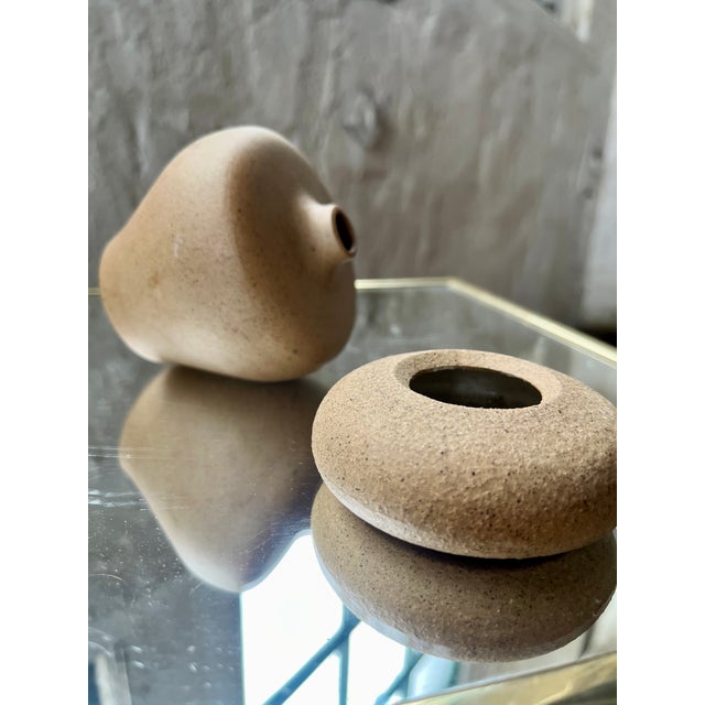 Larry Laslo Pair of 1980s Postmodern/Coastal Mini Stoneware Vases, Laslo for Mikassa For Sale - Image 4 of 6