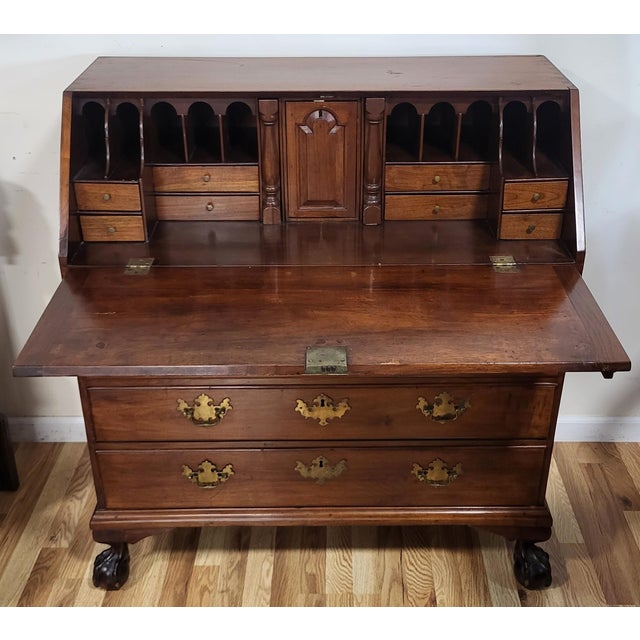 Antique American Early 19th C Mahogany Chippendale Ball & Claw Slant Front Desk For Sale - Image 9 of 15