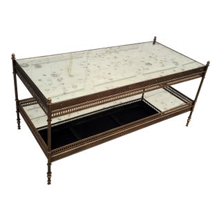 Pottery Barn "Colette" Metal Fretwork & Antique Mercury Glass Coffee Table For Sale