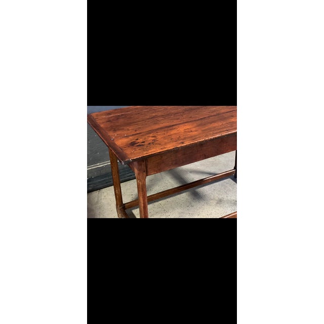 Wood Antique Farm House Country Table Desk With 4 Stretcher Base and Side Drawer For Sale - Image 7 of 11