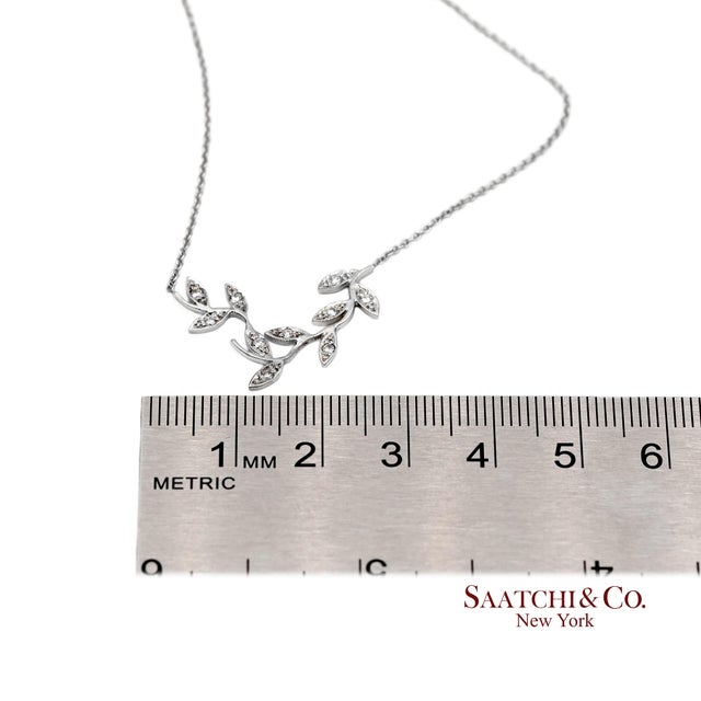 18k(750) White Gold Natural Diamond Leaf Shape Pendant Necklace With Chain For Sale - Image 11 of 13