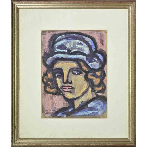 Watercolor on paper mounted on a wooden panel. Hand signed and dated. Includes a contemporary wooden frame cm.54x46.5....