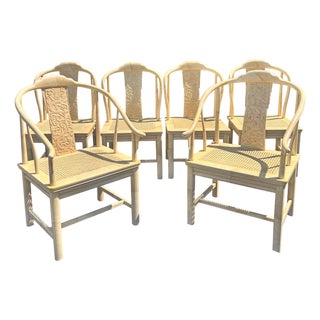 Vintage Henredon Asian Style Faux Goatskin Laquer Dining Chairs 6 For Sale