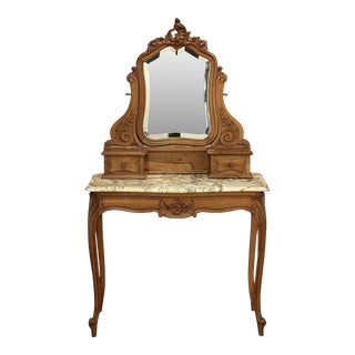 19th Century French Louis XV Walnut Marble Top Vanity For Sale
