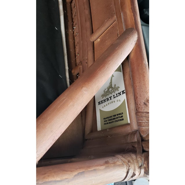 Henry Link Oversize Rattan Wicker and Leather Straps Lounge Chair and