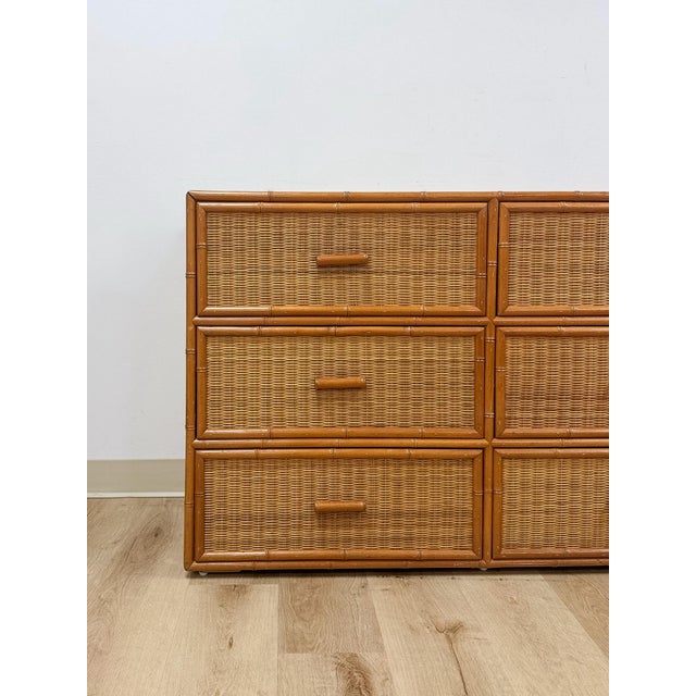 Wood Vintage, Coastal, Bamboo, Wicker, Six Drawer Dresser, Chest Storage For Sale - Image 7 of 18