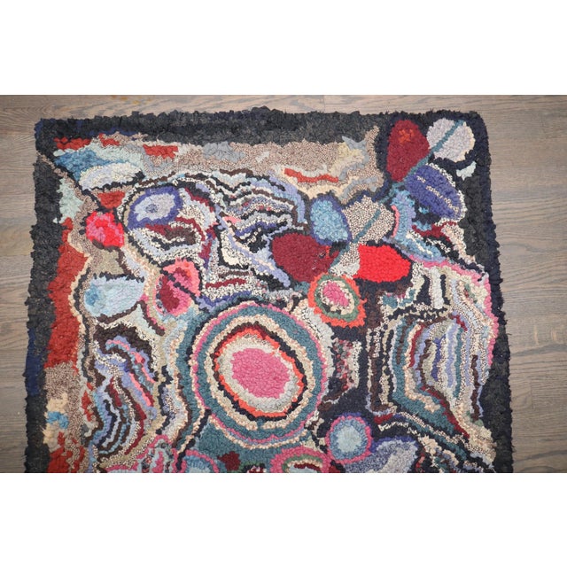 Colorful Floral American Hooked Small Square Rug no. j5169 For Sale - Image 4 of 7