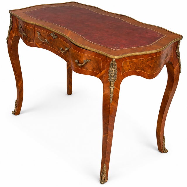 Vintage French Louis XV–Style Leather-Top Ladies’ Writing Desk For Sale - Image 4 of 14