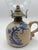 Folk Art Antique Blue & White Stoneware Oil Lamp With Glass Chimney For Sale - Image 3 of 10