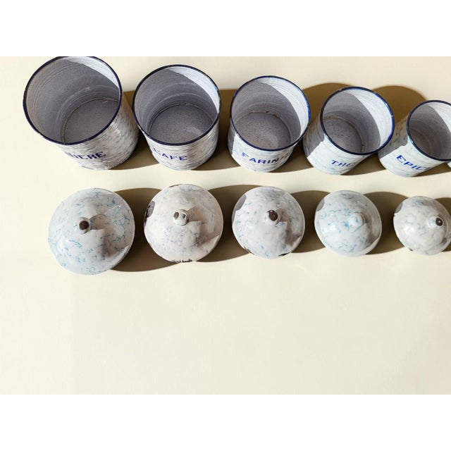 Enameled Sheet Metal Spice Jars, 1940s, Set of 6 For Sale - Image 6 of 10