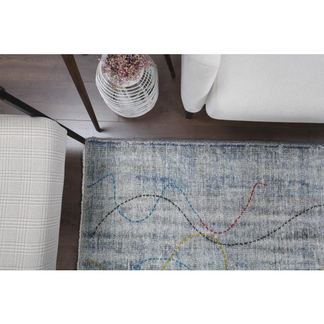 Vintage Turkish Hand-Knotted Wool Cotton Blue Runner For Sale - Image 10 of 11