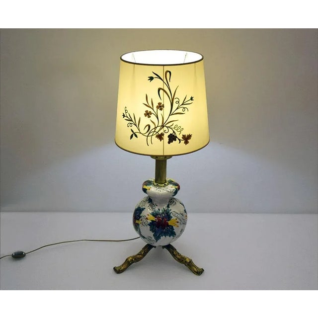 Mid-Century Modern Large Mid-Century Ceramic Lamp with Floral Decoration, 1950s For Sale - Image 3 of 12