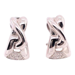 14 Karat White Gold French Back Fashion Earrings With Diamonds 0.10 TDW
