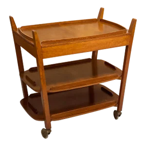 1970s Vintage Mid Century Modern 3 Tiered Cart in Style of Poul Hundevad . Uk Import