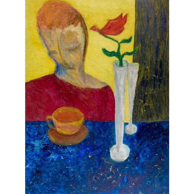 1950s Vintage Mid 20th Century Abstract Figure & Still Life Painting For Sale - Image 5 of 5