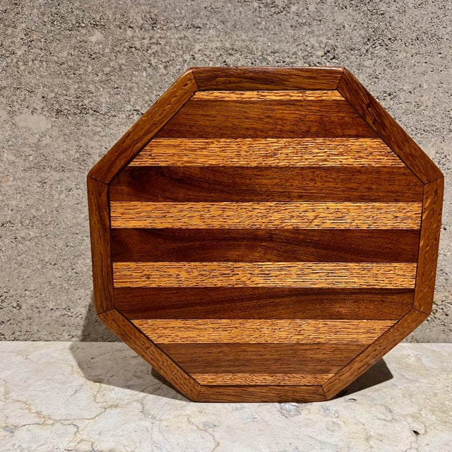 1970s Keepsake Box Octagonal Oak Wood Marquetry For Sale In San Diego - Image 6 of 7