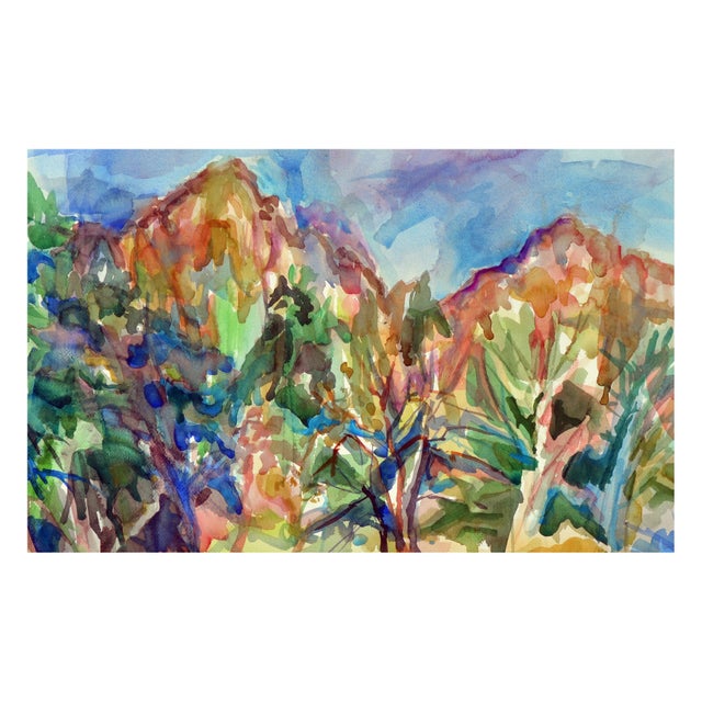 American Abstract Mountain Range Landscape, Watercolor, American Impressionist by Virginia J Hughins For Sale - Image 3 of 3