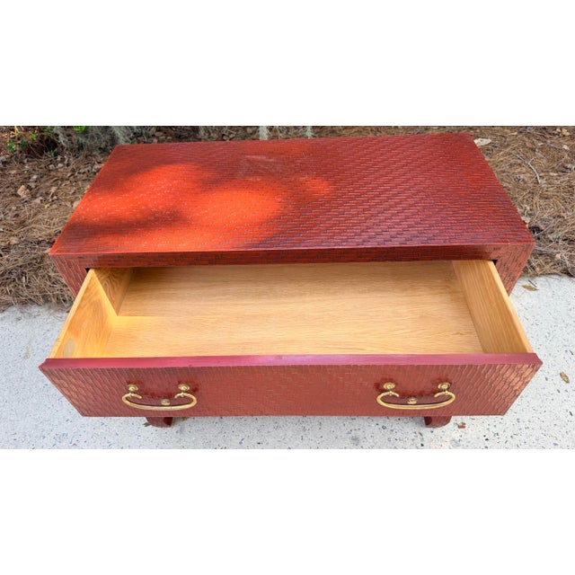 1980s Baker Furniture Asian Ming Style Grasscloth Chest For Sale - Image 12 of 13