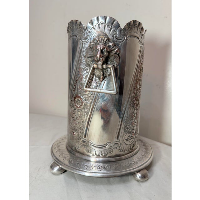Antique 1800's Tooled Silverplate Lion Handles Champagne Wine Chiller Ice Bucket For Sale In New York - Image 6 of 14