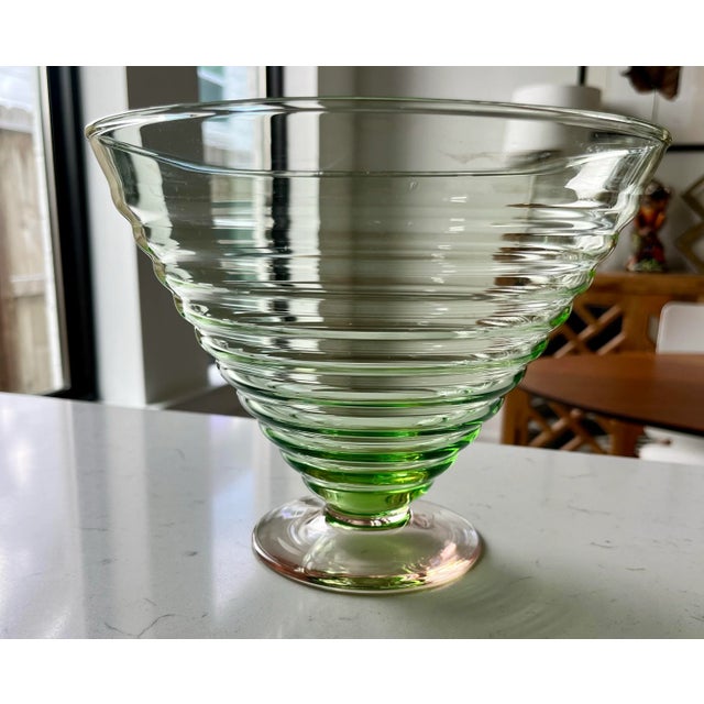 Green 1940s Watermelon Glass Ribbed Fruit Bowl For Sale - Image 8 of 11