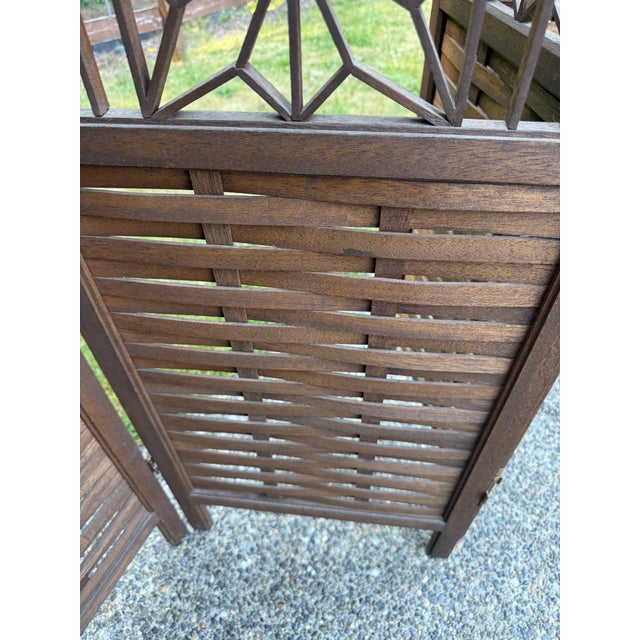 Vintage Japanese Mid-Century Modern Teak Shoji Six-Panel Folding Room Divider | Kumiko | 1960 For Sale - Image 12 of 12