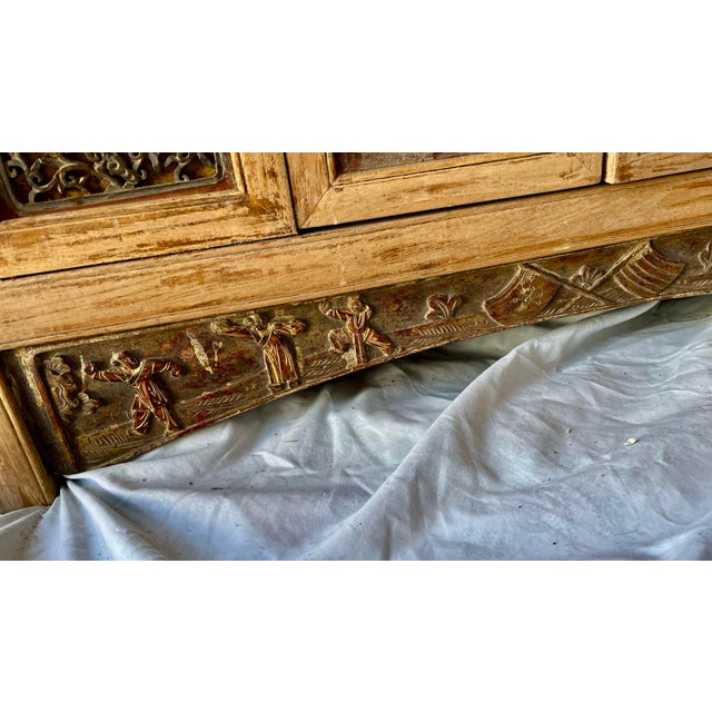 Mid 20th Century Asian Red Brown Sideboard/Cabinet Carved Wood Applied Hardstone Figural For Sale - Image 9 of 15