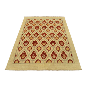Suzani Rug 6’7” X 7’9” Beige Wool Hand-Knotted Oriental Carpet