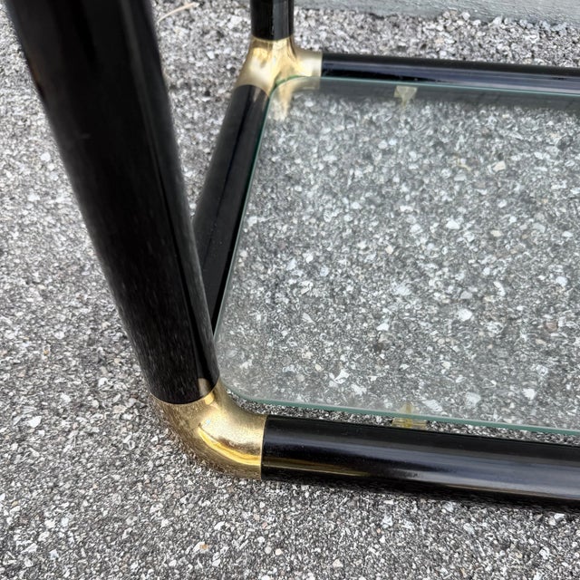 Art Deco Black Lacquered Etagere With Gold Accents and Glass Shelves - A Pair For Sale - Image 11 of 12