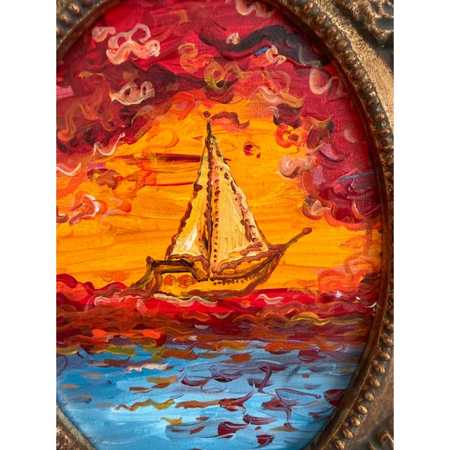 Nautical Set of 3 Small Serg Graff Nautical Paintings Framed Sailing Ship Seascapes Art For Sale - Image 3 of 10