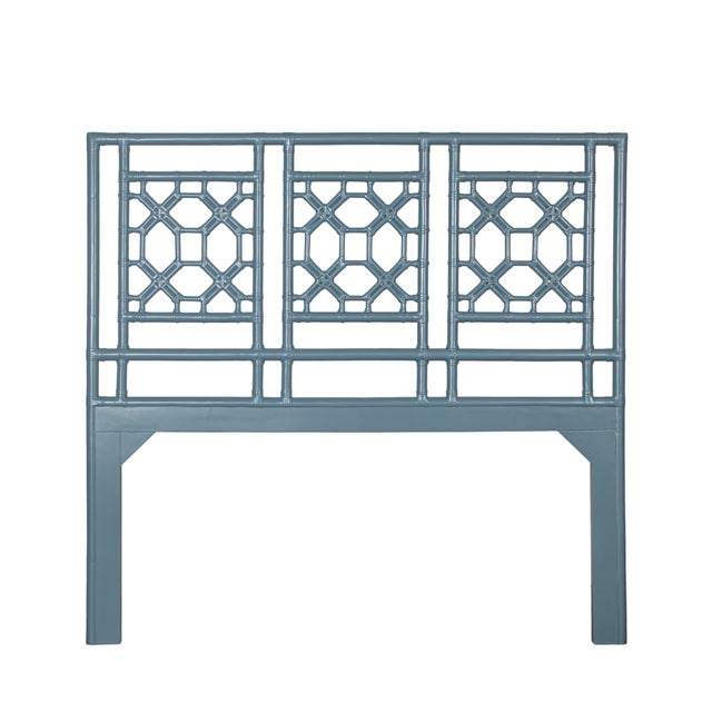 Chinoiserie Lattice Back Standard Bed Double, Regatta Blue For Sale - Image 3 of 6