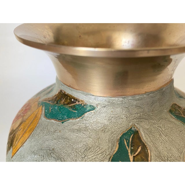 1940s 20th Century Art Deco Cloisoné Vase with Colored Flowers Pattern, France, 1940s For Sale - Image 5 of 10