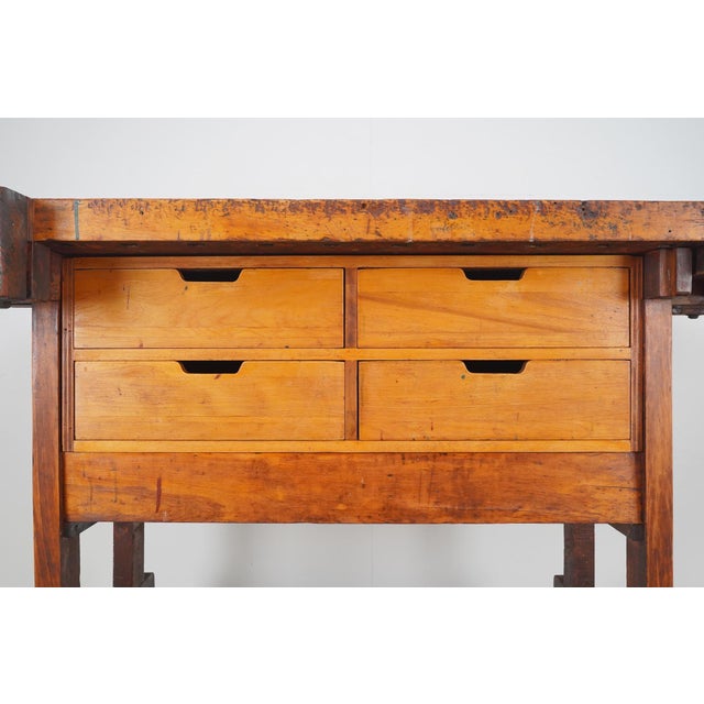 Vintage Industrial Woodworkers Workbench For Sale - Image 4 of 16