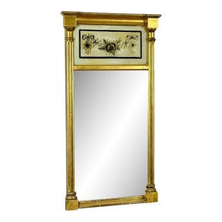 Antique 1820 American Federal Giltwood Tabernacle Mirror With Eglomise Glass For Sale