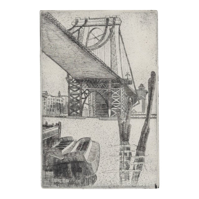 1930s Hyman Katz Brooklyn Bridge Etching For Sale