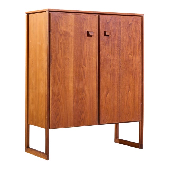 Jens Risom Mid Century Walnut Sled Leg Armoire Cabinet For Sale