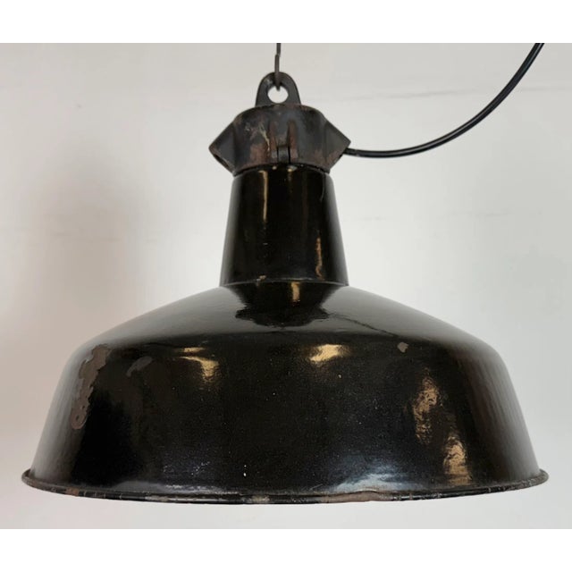 Paint Industrial Black Enamel Factory Lamp with Cast Iron Top from Elektrosvit, 1950s For Sale - Image 7 of 18