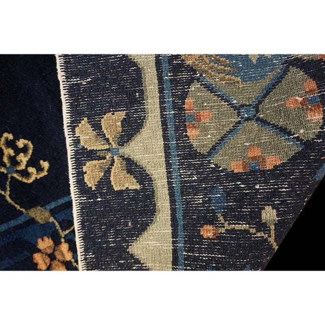 Large Size 1920s Blue Navy Antique Chinese Bat and Reindeer Design Peking Rug For Sale - Image 9 of 9